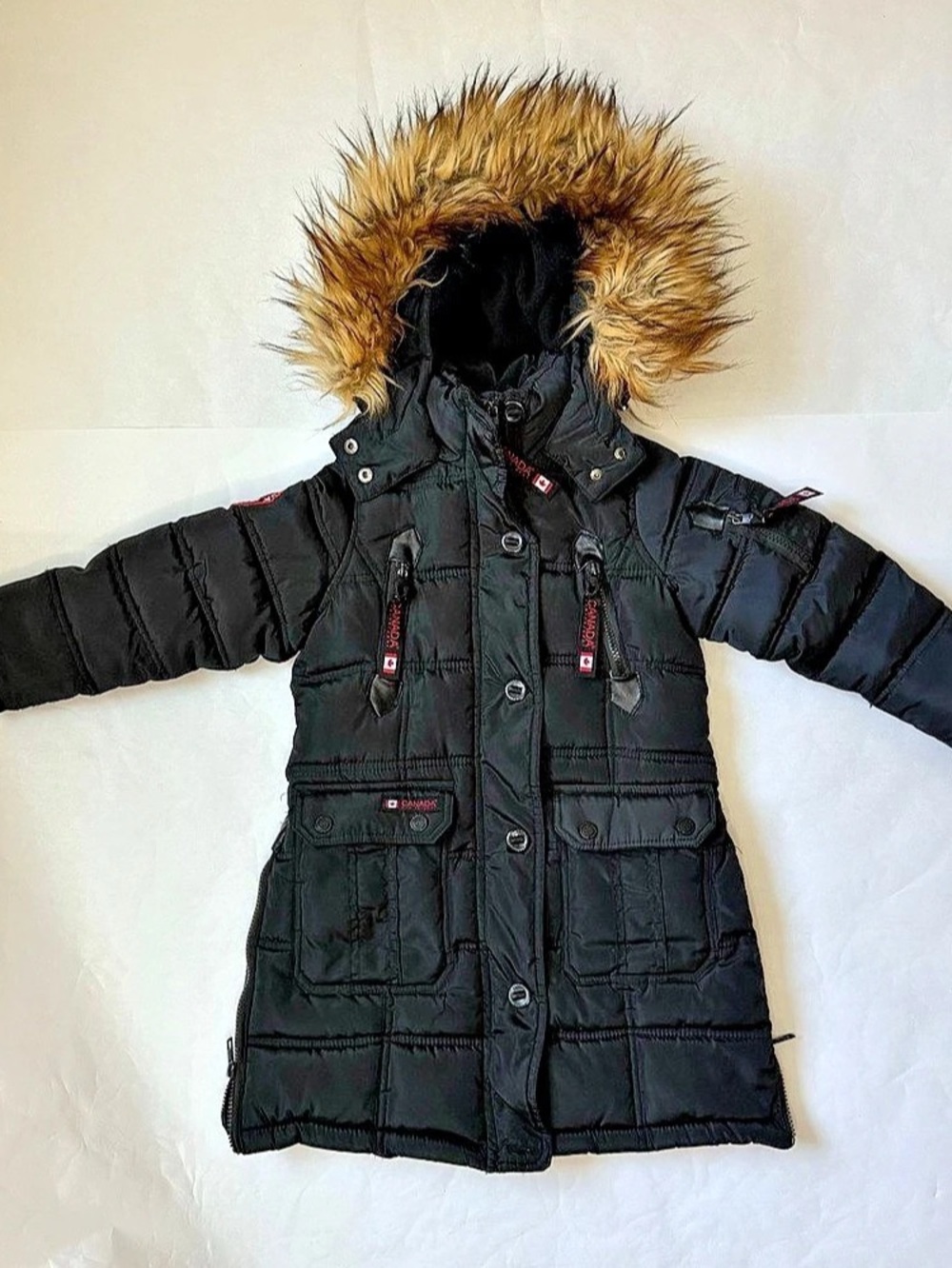 Canada weather gear girls long black faux fur parka Size 5/6